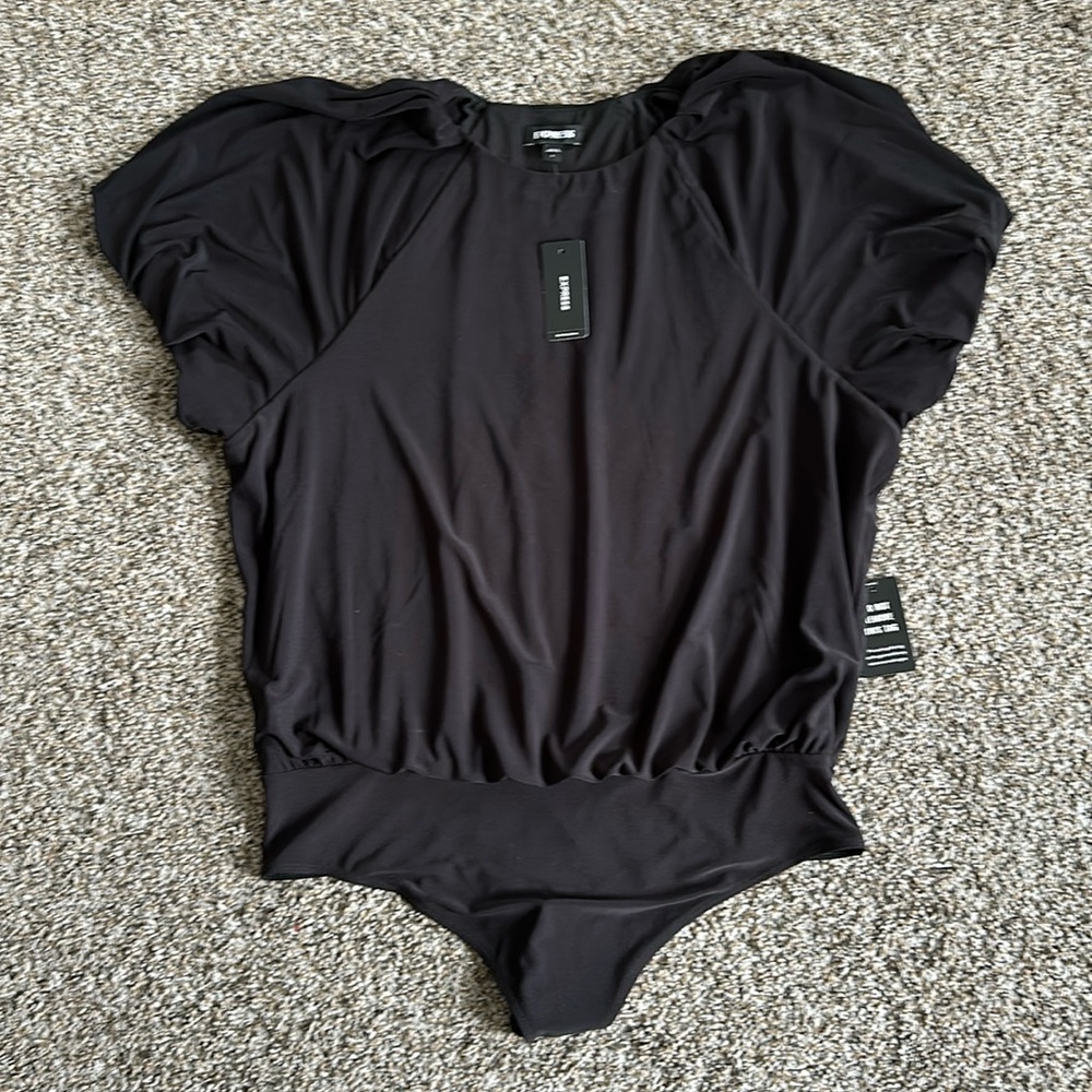NWT Express High Neck Puff Sleeve Black Bodysuit